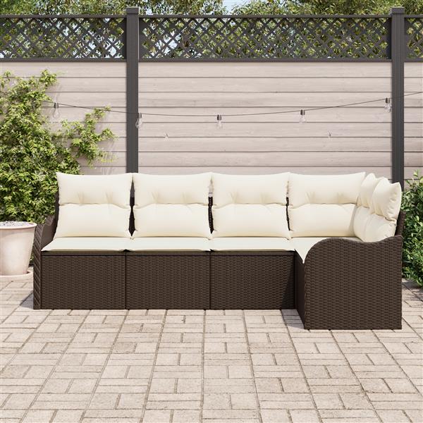 Grote foto vidaxl 5 delige tuinset met kussens bruin poly rattan tuin en terras tuinmeubelen