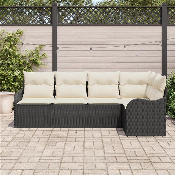 Grote foto vidaxl 5 delige tuinmeubelset met kussens zwart poly rattan tuin en terras tuinmeubelen