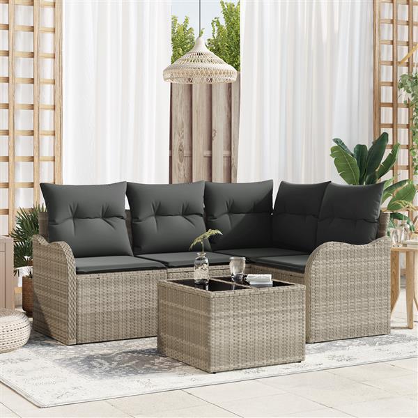 Grote foto vidaxl 5 delige tuinbankenset met kussens poly rattan grijs tuin en terras tuinmeubelen
