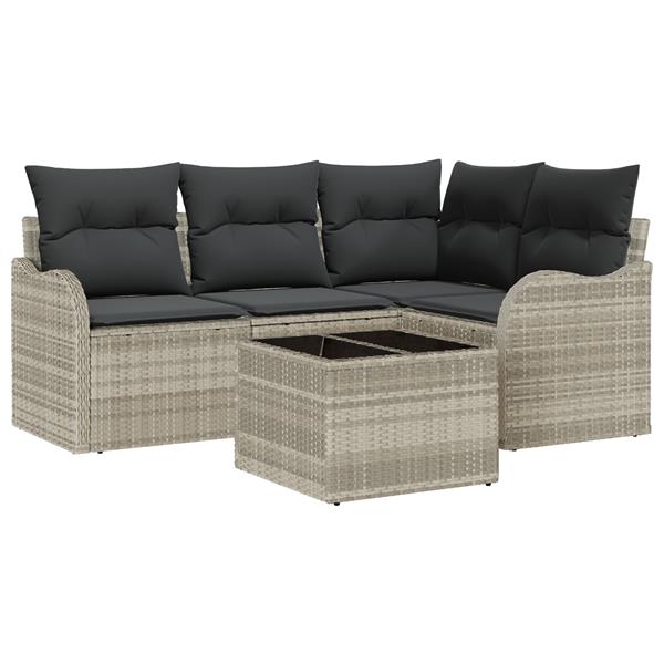 Grote foto vidaxl 5 delige tuinbankenset met kussens poly rattan grijs tuin en terras tuinmeubelen