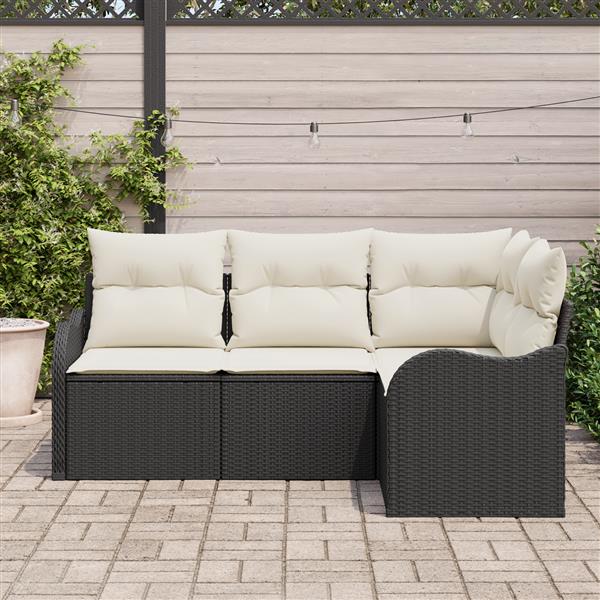Grote foto vidaxl 4 delige tuinbankenset met kussens poly rattan zwart tuin en terras tuinmeubelen