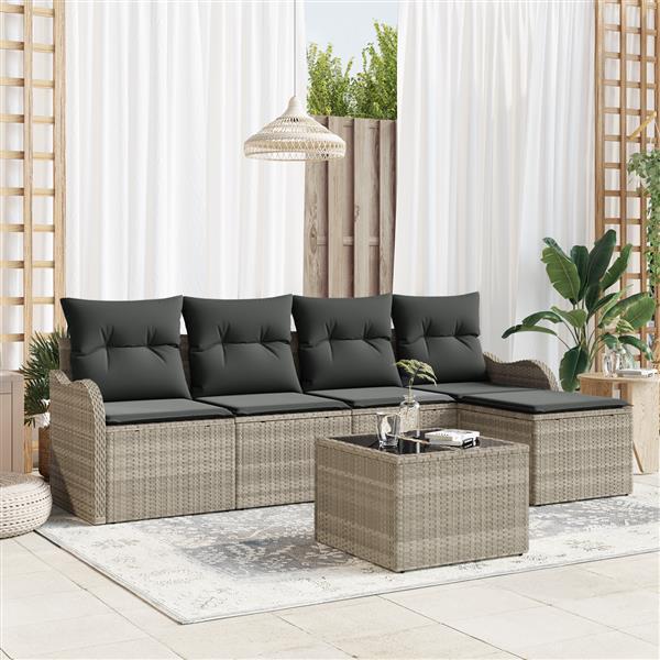 Grote foto vidaxl 6 delige ligbed set met kussens grijs poly riet tuin en terras tuinmeubelen