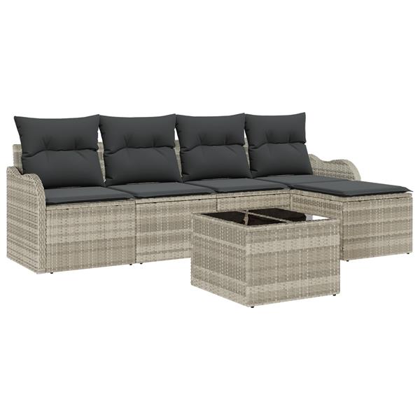 Grote foto vidaxl 6 delige ligbed set met kussens grijs poly riet tuin en terras tuinmeubelen