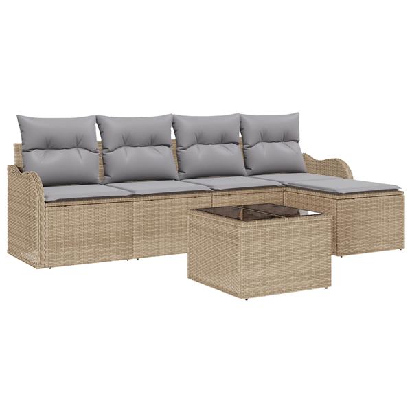 Grote foto vidaxl 6 delige tuinbank set met kussens zwart poly rattan tuin en terras tuinmeubelen