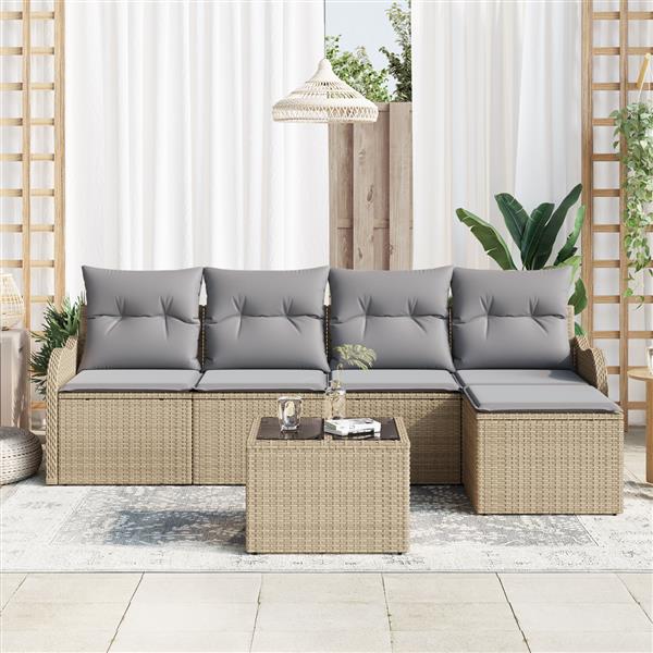 Grote foto vidaxl 6 delige tuinbank set met kussens zwart poly rattan tuin en terras tuinmeubelen