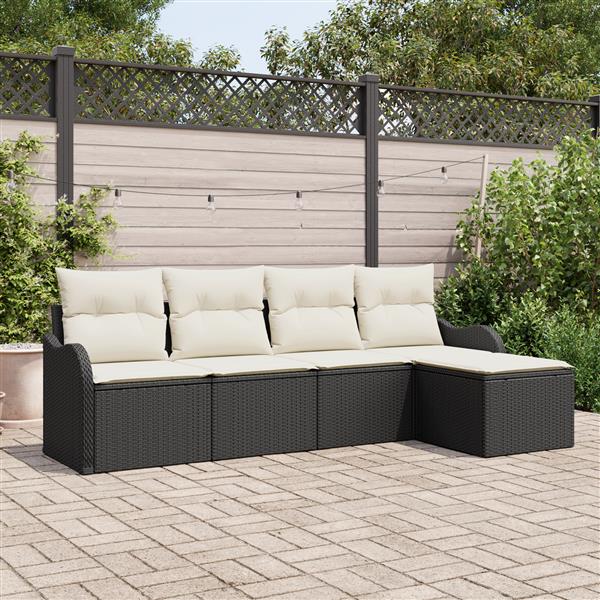 Grote foto vidaxl 5 delige tuinset met kussens zwart poly rattan tuin en terras tuinmeubelen