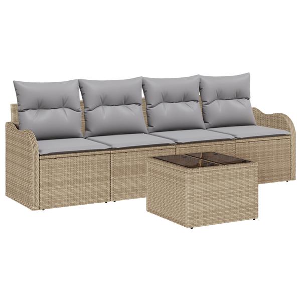 Grote foto vidaxl 5 delige tuinset met kussens in beige poly rattan tuin en terras tuinmeubelen