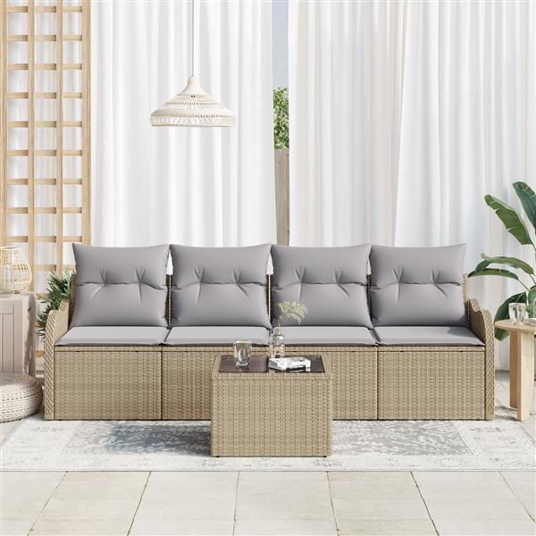 Grote foto vidaxl 5 delige tuinset met kussens in beige poly rattan tuin en terras tuinmeubelen
