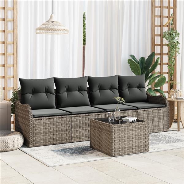 Grote foto vidaxl 5 delige loungeset met kussens grijs poly rattan tuin en terras tuinmeubelen