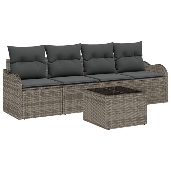Grote foto vidaxl 5 delige loungeset met kussens grijs poly rattan tuin en terras tuinmeubelen