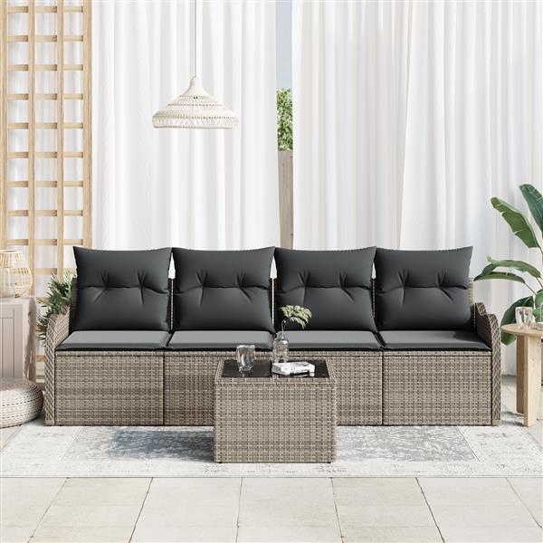 Grote foto vidaxl 5 delige loungeset met kussens grijs poly rattan tuin en terras tuinmeubelen