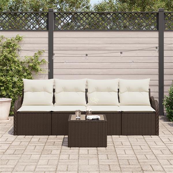 Grote foto vidaxl 5 delige tuinset met kussens bruin poly rattan tuin en terras tuinmeubelen