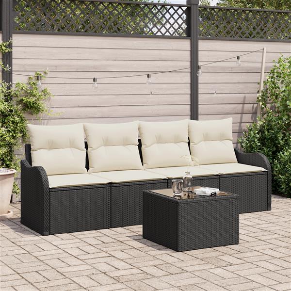Grote foto vidaxl 5 delige tuinset met kussens zwart poly rattan tuin en terras tuinmeubelen