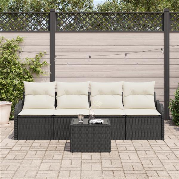 Grote foto vidaxl 5 delige tuinset met kussens zwart poly rattan tuin en terras tuinmeubelen