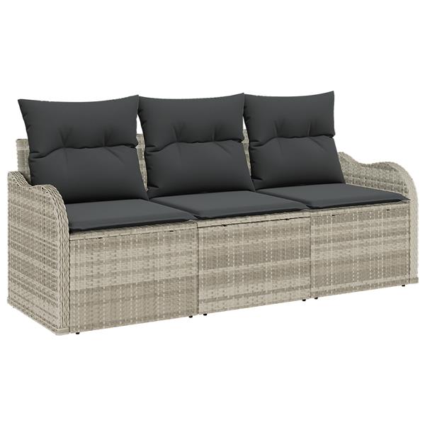 Grote foto vidaxl 3 delige tuinbankenset met kussens poly rattan lichtgrijs tuin en terras tuinmeubelen
