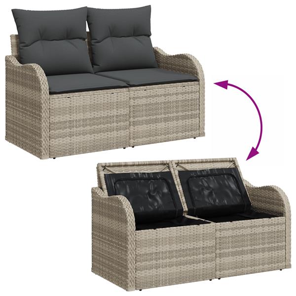 Grote foto vidaxl 3 delige tuinbankenset met kussens poly rattan lichtgrijs tuin en terras tuinmeubelen