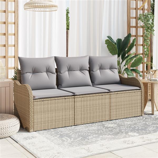 Grote foto vidaxl 3 delige tuinbankenset met kussens poly rattan beige tuin en terras tuinmeubelen
