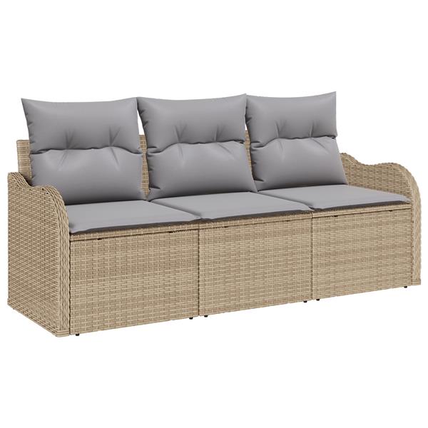 Grote foto vidaxl 3 delige tuinbankenset met kussens poly rattan beige tuin en terras tuinmeubelen