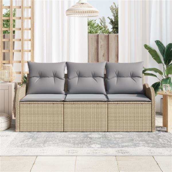 Grote foto vidaxl 3 delige tuinbankenset met kussens poly rattan beige tuin en terras tuinmeubelen