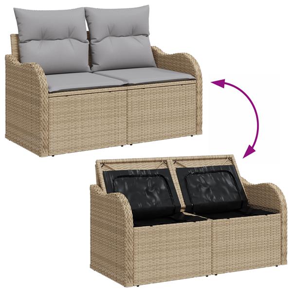 Grote foto vidaxl 3 delige tuinbankenset met kussens poly rattan beige tuin en terras tuinmeubelen