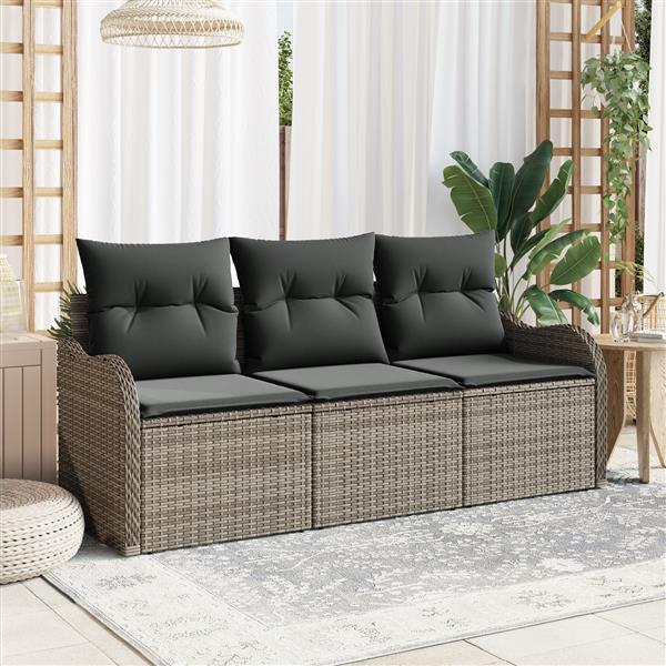 Grote foto vidaxl 3 delige tuinbankenset met kussens poly rattan grijs tuin en terras tuinmeubelen