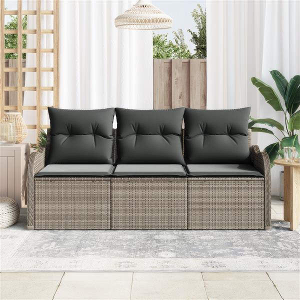 Grote foto vidaxl 3 delige tuinbankenset met kussens poly rattan grijs tuin en terras tuinmeubelen