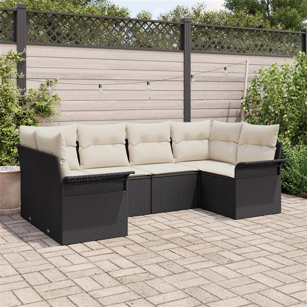 Grote foto vidaxl 6 delige tuinset met kussens zwart poly rattan tuin en terras tuinmeubelen