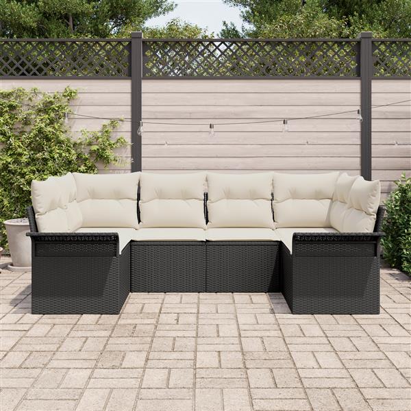 Grote foto vidaxl 6 delige tuinset met kussens zwart poly rattan tuin en terras tuinmeubelen