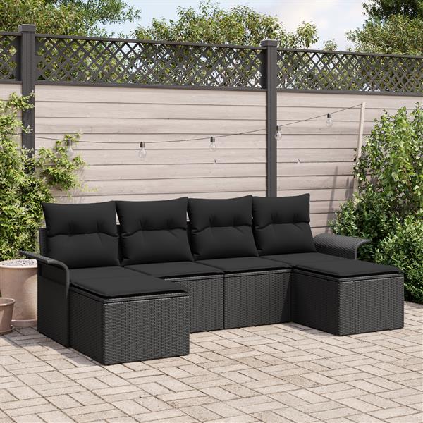Grote foto vidaxl 6 delige tuinbankset met kussens zwart poly rattan tuin en terras tuinmeubelen