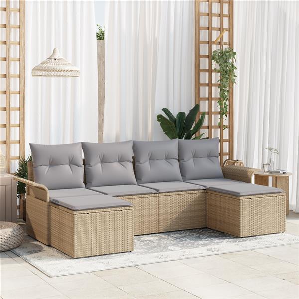 Grote foto vidaxl 6 delige tuinset met kussens beige poly rattan tuin en terras tuinmeubelen