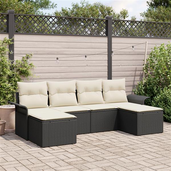 Grote foto vidaxl 6 delige tuinset met kussens zwart van poly rattan tuin en terras tuinmeubelen