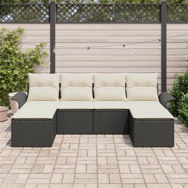 Grote foto vidaxl 6 delige tuinset met kussens zwart van poly rattan tuin en terras tuinmeubelen