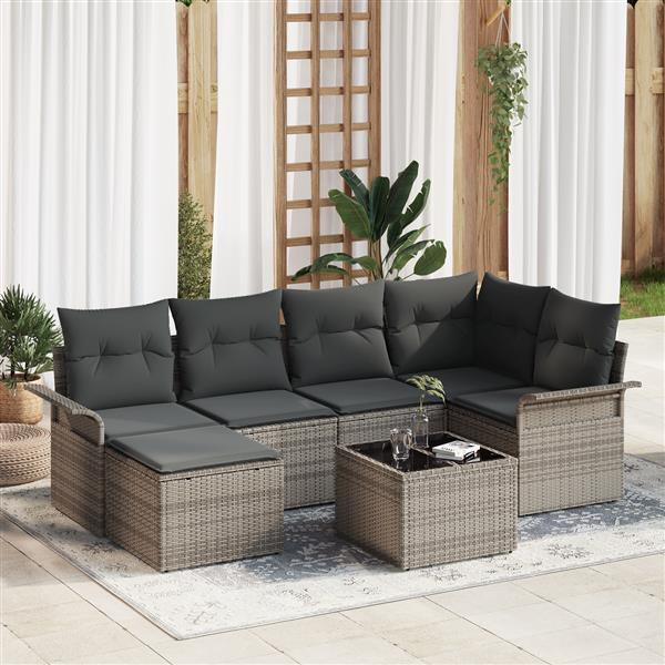 Grote foto vidaxl 6 delige tuinsalonset met kussens poly rattan zwart tuin en terras tuinmeubelen