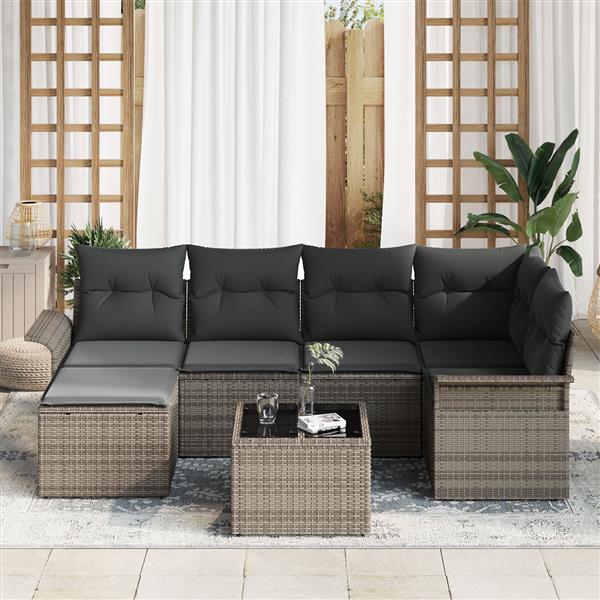Grote foto vidaxl 6 delige tuinsalonset met kussens poly rattan zwart tuin en terras tuinmeubelen