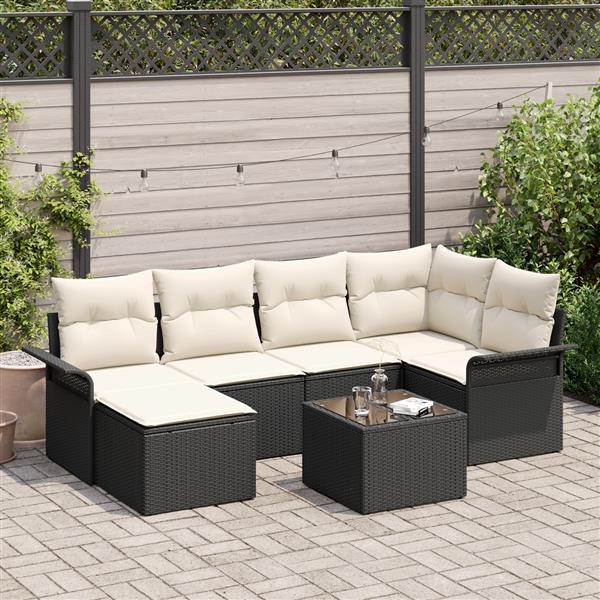 Grote foto vidaxl 6 delige tuinbankenset met kussens poly rattan bruin tuin en terras tuinmeubelen