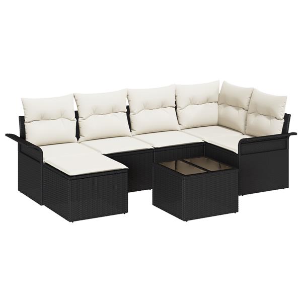 Grote foto vidaxl 6 delige tuinbankenset met kussens poly rattan bruin tuin en terras tuinmeubelen