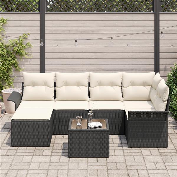 Grote foto vidaxl 6 delige tuinbankenset met kussens poly rattan bruin tuin en terras tuinmeubelen