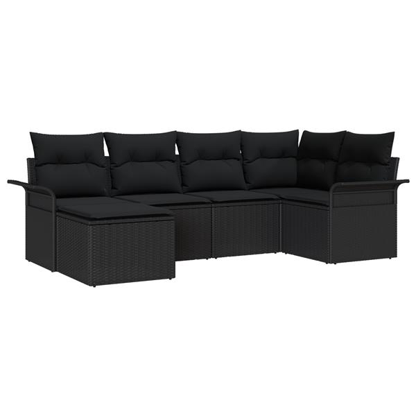 Grote foto vidaxl 6 delige tuinbankenset met kussens poly rattan zwart tuin en terras tuinmeubelen