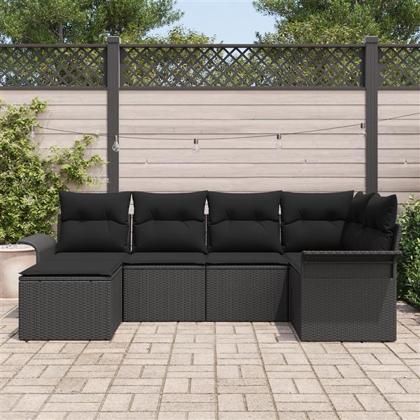 Grote foto vidaxl 6 delige tuinbankenset met kussens poly rattan zwart tuin en terras tuinmeubelen