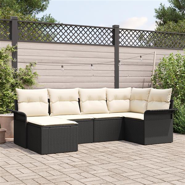 Grote foto vidaxl 6 delige tuinbankenset met kussens poly rattan zwart tuin en terras tuinmeubelen