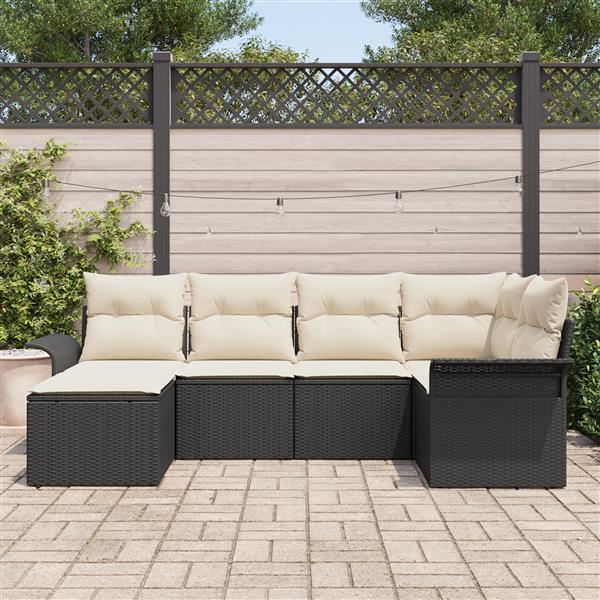Grote foto vidaxl 6 delige tuinbankenset met kussens poly rattan zwart tuin en terras tuinmeubelen
