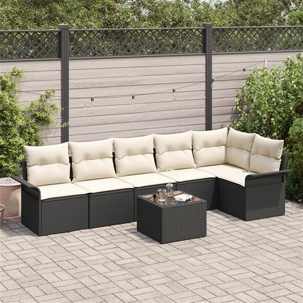 Grote foto vidaxl 6 delige tuinbankenset met kussens poly rattan bruin tuin en terras tuinmeubelen
