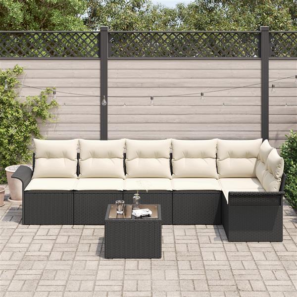 Grote foto vidaxl 6 delige tuinbankenset met kussens poly rattan bruin tuin en terras tuinmeubelen