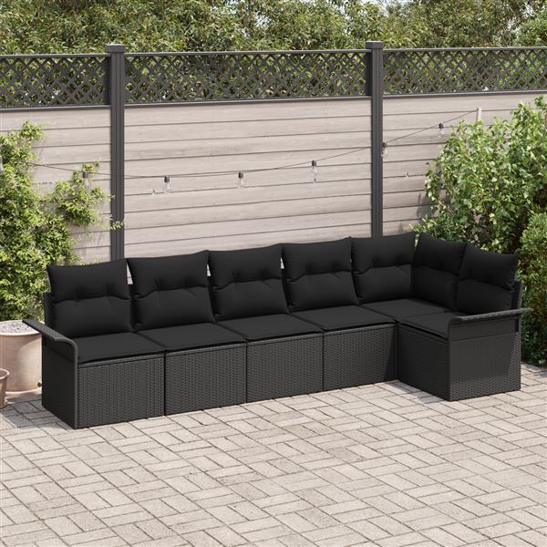 Grote foto vidaxl 6 delige tuinbankenset met kussens poly rattan zwart tuin en terras tuinmeubelen