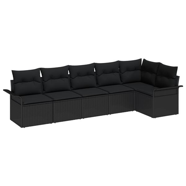 Grote foto vidaxl 6 delige tuinbankenset met kussens poly rattan zwart tuin en terras tuinmeubelen