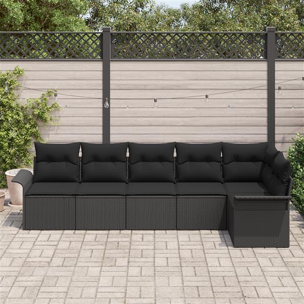 Grote foto vidaxl 6 delige tuinbankenset met kussens poly rattan zwart tuin en terras tuinmeubelen