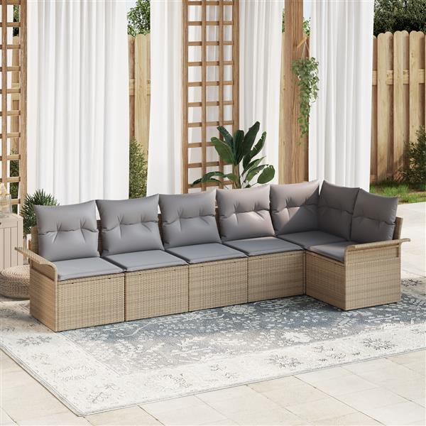 Grote foto vidaxl 6 delige tuinbankenset met kussens poly rattan beige tuin en terras tuinmeubelen