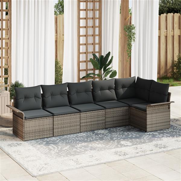 Grote foto vidaxl 6 delige tuinbankenset met kussens poly rattan grijs tuin en terras tuinmeubelen