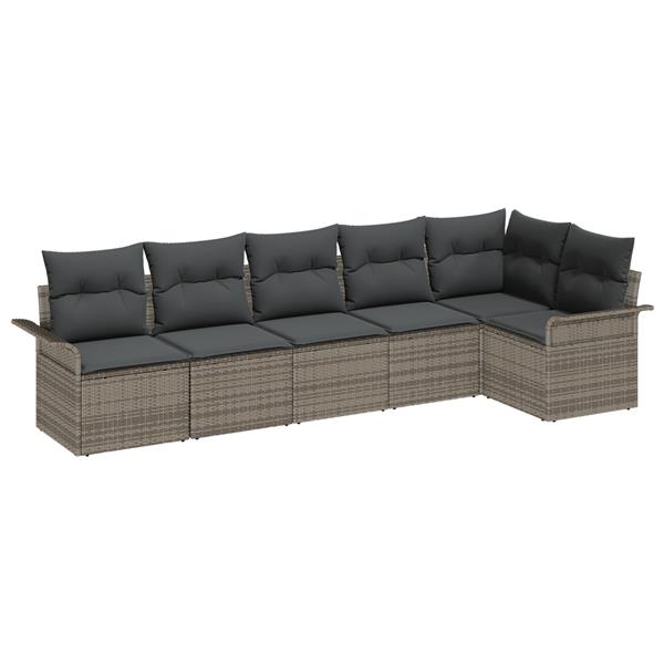 Grote foto vidaxl 6 delige tuinbankenset met kussens poly rattan grijs tuin en terras tuinmeubelen