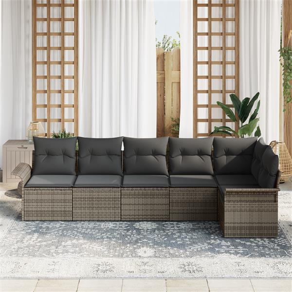 Grote foto vidaxl 6 delige tuinbankenset met kussens poly rattan grijs tuin en terras tuinmeubelen